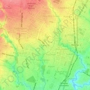 Topografisk kort Bareng, højde, terræn