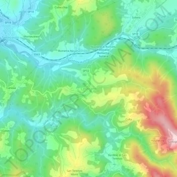 Topografisk kort Ceserano, højde, terræn