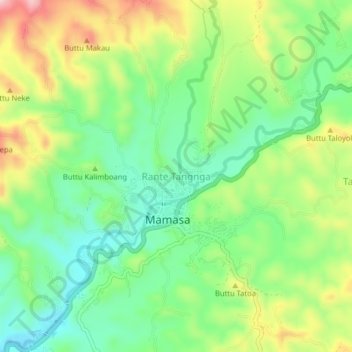 Topografisk kort Rante Tangnga, højde, terræn