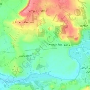 Topografisk kort Cranhill, højde, terræn
