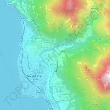Topografisk kort Rongio, højde, terræn