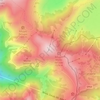 Topografisk kort Monte Cappelletta, højde, terræn