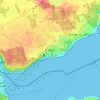 Topografisk kort Kollund, højde, terræn