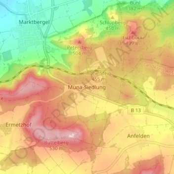 Topografisk kort Muna-Siedlung, højde, terræn