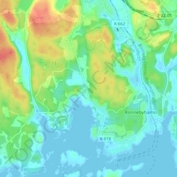 Topografisk kort Bussemåla, højde, terræn