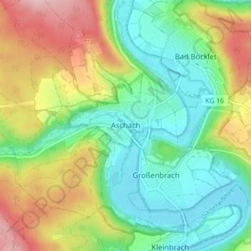 Topografisk kort Aschach, højde, terræn