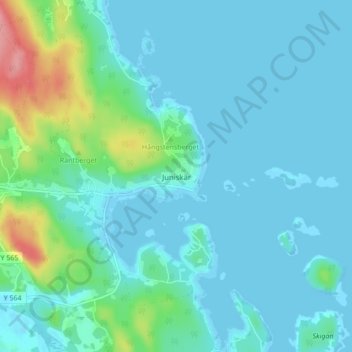 Topografisk kort Juniskär, højde, terræn