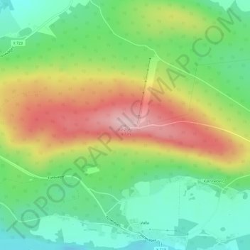 Topografisk kort Vallåsen, højde, terræn