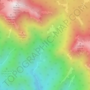 Topografisk kort Sorgenti dell'Aniene, højde, terræn
