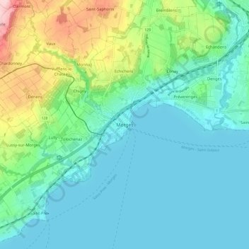 Topografisk kort Morges, højde, terræn