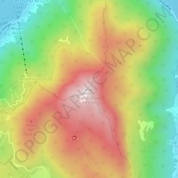 Topografisk kort Monte San Giorgio, højde, terræn