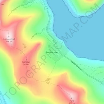 Topografisk kort Kambsdalur, højde, terræn