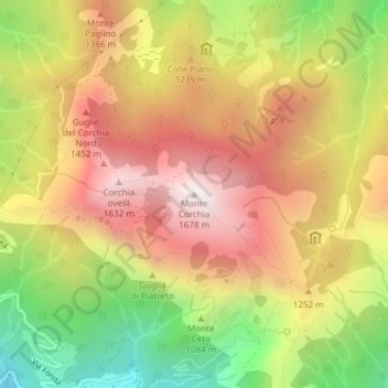 Topografisk kort Monte Corchia, højde, terræn