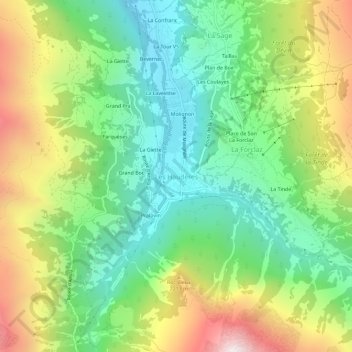 Topografisk kort Les Haudères, højde, terræn