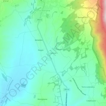 Topografisk kort Ceceraio, højde, terræn