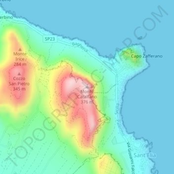 Topografisk kort Monte Catalfano, højde, terræn