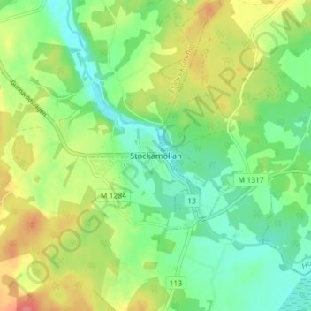 Topografisk kort Stockamöllan, højde, terræn