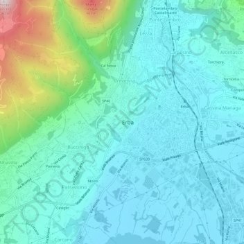 Topografisk kort Erba Alta, højde, terræn