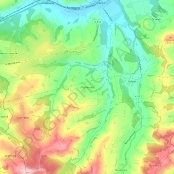Topografisk kort Mühlematt, højde, terræn
