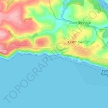 Topografisk kort Portwrinkle, højde, terræn