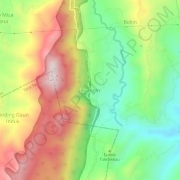 Topografisk kort Buangin, højde, terræn
