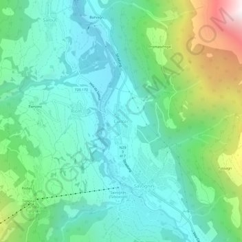 Topografisk kort Conters, højde, terræn