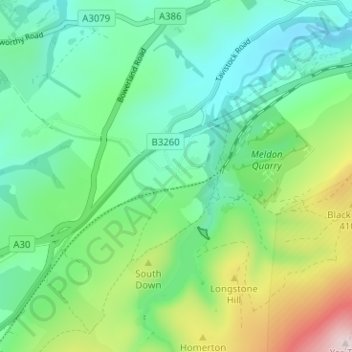 Topografisk kort Meldon, højde, terræn