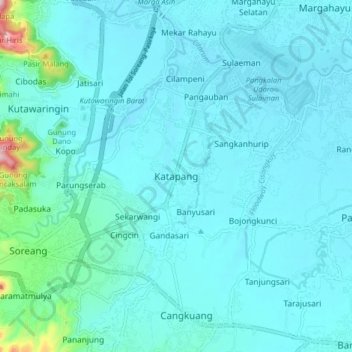 Topografisk kort Katapang, højde, terræn