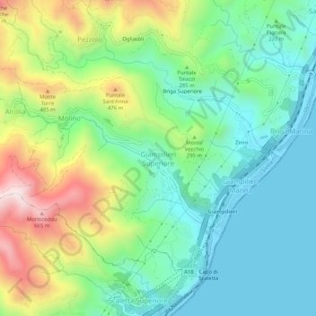 Topografisk kort Giampilieri Superiore, højde, terræn