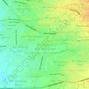 Topografisk kort Pagesangan, højde, terræn