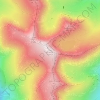 Topografisk kort Helvellyn, højde, terræn