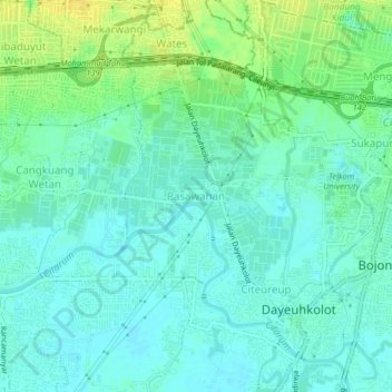 Topografisk kort Pasawahan, højde, terræn