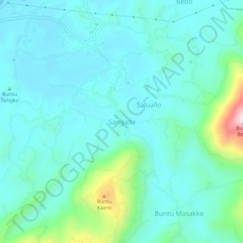 Topografisk kort Sangalla, højde, terræn