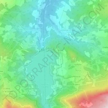 Topografisk kort Pianacci, højde, terræn