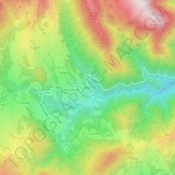Topografisk kort Noce, højde, terræn