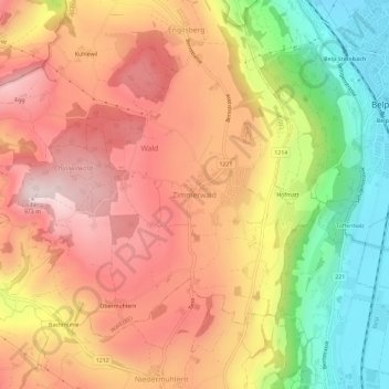 Topografisk kort Zimmerwald, højde, terræn