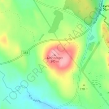 Topografisk kort Tannberget, højde, terræn
