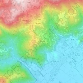 Topografisk kort Manzaniga, højde, terræn
