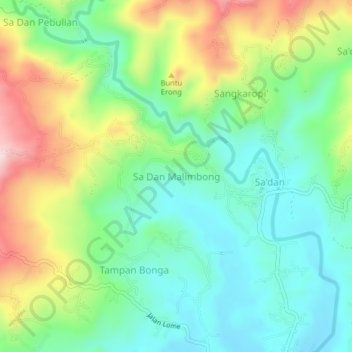Topografisk kort Sa Dan Malimbong, højde, terræn