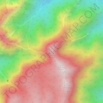 Topografisk kort Puncak Malabar 1 (Junghuhn), højde, terræn
