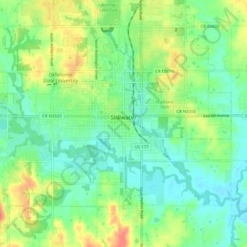 Topografisk kort Downtown Stillwater, højde, terræn