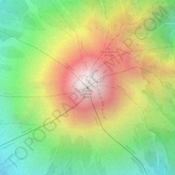 Topografisk kort Gunung Merapi, højde, terræn