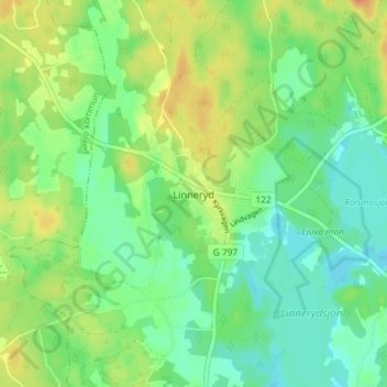 Topografisk kort Linneryd, højde, terræn