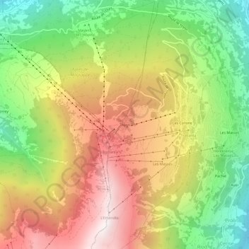 Topografisk kort Thyon, højde, terræn