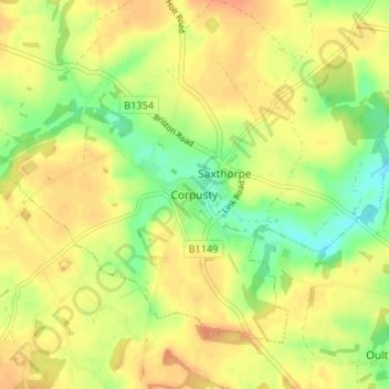 Topografisk kort Corpusty, højde, terræn