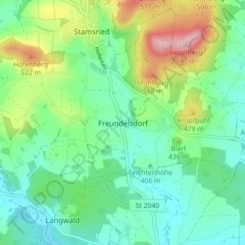 Topografisk kort Freundelsdorf, højde, terræn