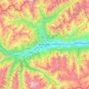Topografisk kort Aosta, højde, terræn