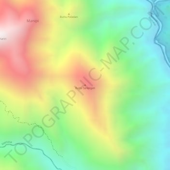 Topografisk kort Buttu Sarengan, højde, terræn