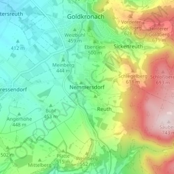 Topografisk kort Nemmersdorf, højde, terræn