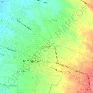 Topografisk kort Kayangan, højde, terræn